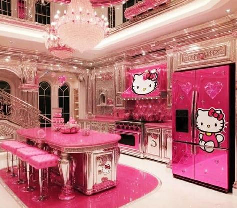 Hello Kitty Theme Room Bedroom Ideas, Hello Kitty Mansion, Hello Kitty House Decor, Hello Kitty Apartment, Hello Kitty Display, Pink Hello Kitty Room, Hello Kitty Themed Room, Hello Kitty Bedroom Ideas, Hello Kitty Room Aesthetic