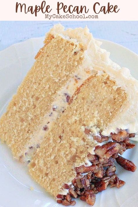 Moist and flavorful Maple Pecan Cake with Maple Buttercream Frosting! SO delicious! #maplecake #maplepecancake Halloween Flavored Cakes, Fall Birthday Cake Flavors, Maple Cake With Maple Frosting, Easy Cake Flavors, Halloween Cake Flavors, Maple Pecan Cake, Maple Cakes, Birthday Cake Flavor Ideas, Dessert Booth