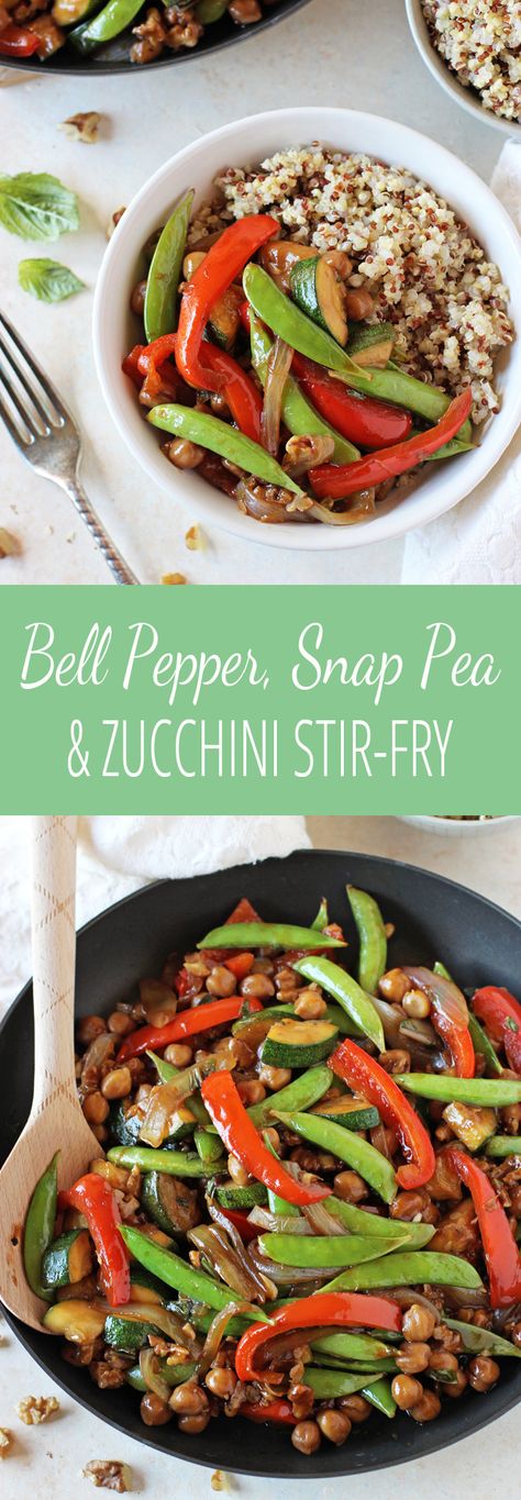 A simple, 30-minute bell pepper, snap pea and zucchini stir-fry that is perfect for summer! Filled with walnuts, basil and so much healthier than take-out! Meatfree Monday, Primal Meals, Recipes Stir Fry, Zucchini Stir Fry, Snap Pea, Bake Zucchini, Chicken Healthy, Dinner On A Budget, Cooking For A Crowd