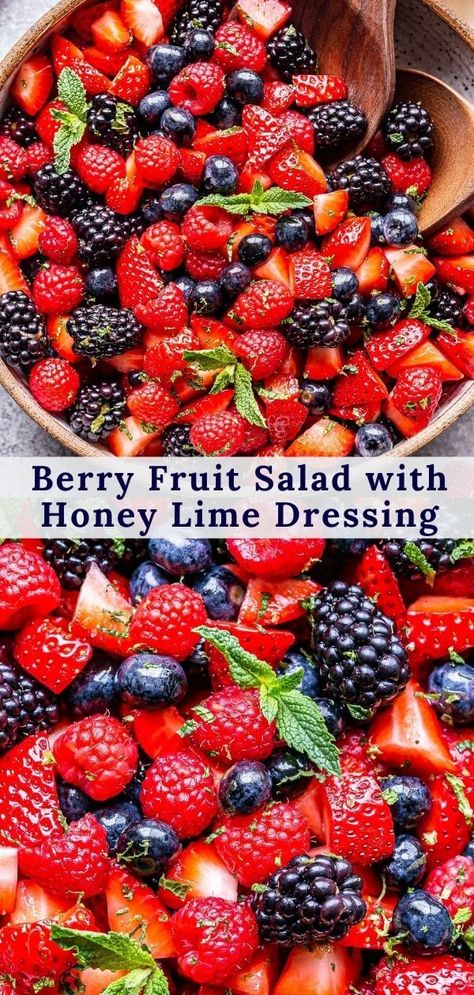 Salad With Honey Lime Dressing, Fruit Salad With Honey, Berry Fruit Salad, Honey Lime Dressing, Blueberry Salad, Fruit Salad Easy, Fruit Tarts, Summer Salads With Fruit, Berry Salad