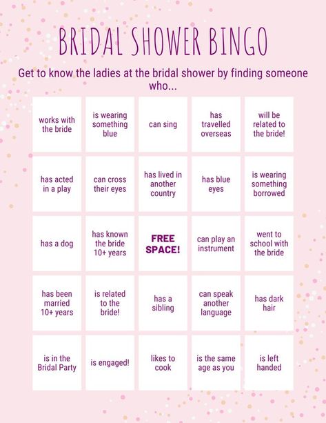 Bridal Shower Activities Games, Bridesmaid Games, Bridal Shower Bingo, Fun Bridal Shower Games, Bridal Shower Activities, Bridal Shower Planning, Game To Play, Bridal Bachelorette Party, Pink Bridal