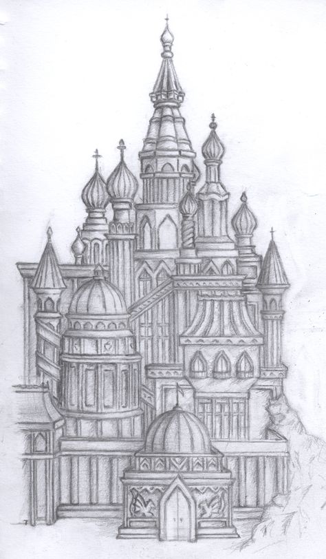 Palace Drawing Easy, Palace Painting Art, Castle Drawing Sketches, Drawing Cathedral, Sketches Of Castles, Sketch Castle, Palace Sketch, Drawings Of Castles Sketches, Cathedral Drawing