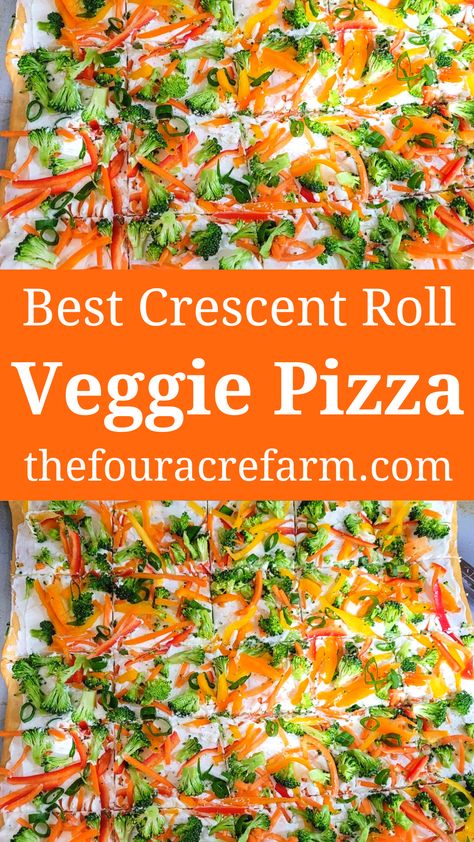 Vegtable Pizza, Easy Veggie Pizza, Veggie Pizza Appetizer, Crescent Roll Veggie Pizza, Cold Veggie Pizza, Vegetable Pizza Recipes, Veggie Bars, Veggie Appetizers, Crescent Roll Crust