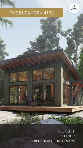 Timber Frame Cottage Designs Plans | The Bayfield 3945 | Normerica Normerica Homes, Simple Timber Frame Homes, Small Timber Frame House Plans, Shed Roof Cabin, Timber Frame Cabin Plans, Timber Frame House Plans, Adu Designs, Home Construction Cost, Timber Frame Cottage