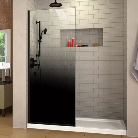 DreamLine Linea Maze 34" W x 72" H Frameless Fixed Glass Panel with Pixel Glaze Technology | Wayfair Frameless Shower Screen, Chrome Shower Door, Black Shower Doors, Walk In Shower Designs, Contemporary Shower, Frameless Shower Doors, Casa Container, Bathroom Remodel Shower, Frameless Shower