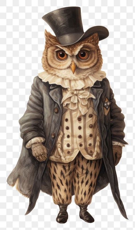 Victorian Bird Illustration, Owl Costumes, Owl Outfit, Owl Character, Aesthetic Pngs, Owl Fashion, Steampunk Owls, Owl Costume, Animal Clothing