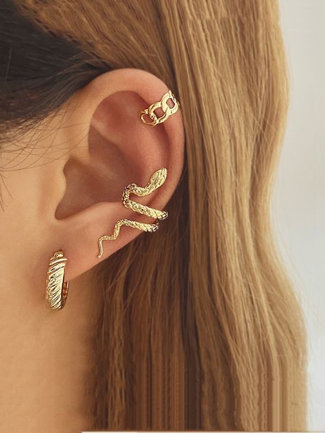 Leaf Ear Cuffs, Snake Ears, Y2k Accessories, Fake Piercing, Snake Earrings, Snake Design, Alloy Earrings, Ear Cuff Earings, Ear Cuffs