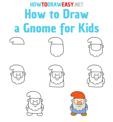 How to Draw a Gnome Step by Step #Gnome #GnomeDrawing #EasyGnomeDrawing #HowtoDrawaGnome #SimpleGnomeDrawing #CartoonGnome #CartoonDrawing #GnomeSketch #GnomeDrawingforKids #DrawingsforKids #Art #ArtWork #StepbyStepDrawingTutorials Easy Gnome Drawing, Gnome Step By Step, Draw A Gnome, Doodles Step By Step, Gnome Drawing, Gnome Face, Easy Christmas Drawings, Crafts Drawing, Shell Ideas