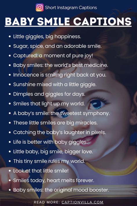 Baby Smile Captions for Instagram: Adorable Grins that Melt Hearts! Spread the baby joy with captions that add sweetness to your posts. Baby Photo Captions Instagram, Modest Captions, Baby Smile Quotes Instagram, Baby Ig Story Ideas, Innocent Captions For Instagram, Parents Captions Instagram, Kid Captions For Instagram, Caption For Baby Boy Picture, Captions For Baby Pictures Instagram