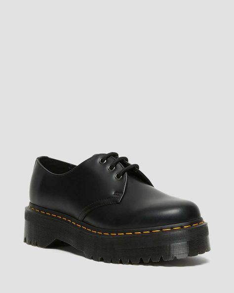 Shop 1461 Smooth Leather Platform Shoes at Dr. Martens. Free delivery on orders over $50 1461 Platform Dr Martens, 1461 Quad Dr Martens Outfit, 1461 Dr Martens, Dr Martens 1461 Quad, Doc Martens 1461, Dr Martens Store, Leather Platform Shoes, Dr Shoes, Black Platform Shoes