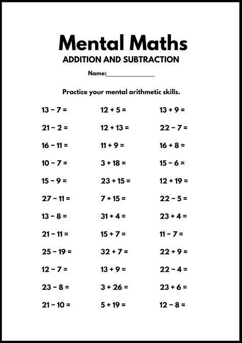 Mental Math For Grade 2, Mental Maths Grade 2, Mental Maths Worksheets For Grade 1, Mental Maths Worksheets Grade 2, Math Worksheets 2nd Grade, Fact And Opinion Worksheet, Fill In The Missing Numbers, Math Subtraction Worksheets, Mental Maths Worksheets