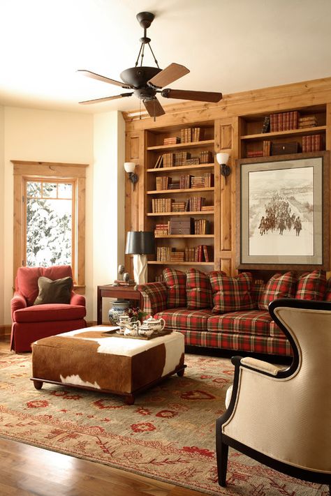 Plaid patterns and fabric remind me of rich woolens from Pendleton Woolen Mills. See 11 decorating ideas for using plaid in your home. Plaid Couch, Plaid Living Room, Furnitur Ruang Keluarga, Rustic Living Room Furniture, Indian Living Rooms, Living Room Decor Rustic, Couch Design, Country Living Room, Neutral Living Room