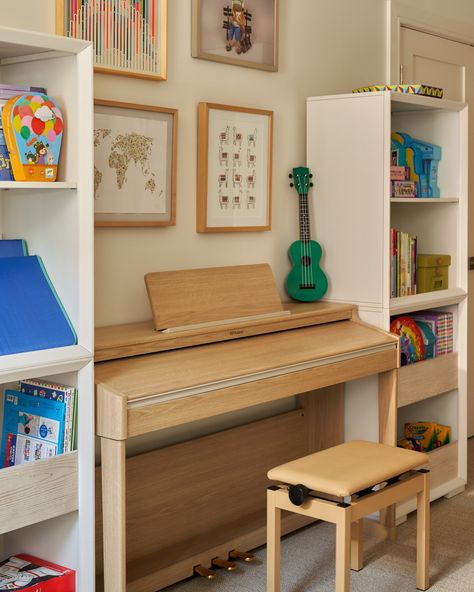 This Modern Kid-Friendly Home Sparks Joy With Its Earthy Interiors and a Statement Library | AD Middle East Earthy Interiors, Baby Playroom, Playroom Ideas, Sparks Joy, Blue Chair, Wall Finishes, Modern Kids, Play Room, Music For Kids