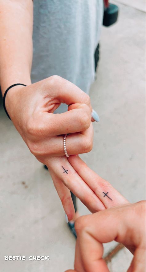 Two Friends Tattoo Ideas, Small Hand Tattoos For Best Friends, Cute Small Tattoos Friends, Bff Tattoos Aesthetic, Cute Matching Word Tattoos, Tiny Matching Bestie Tattoos, Small Tattoos For Women Best Friends, Simple Tattoos Sisters, Simple Friends Tattoo