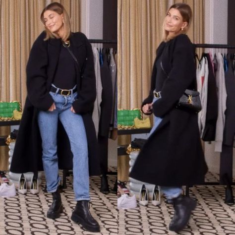 The Row Boots Street Style, Hailey Bieber Ysl Bag, The Row Zipped Boots, The Row Zipped Boots Outfit, The Row Boots Outfit, Ysl Cassandra Bag Outfit, Ysl Belt Outfit, Row Boots, Ysl Cassandra