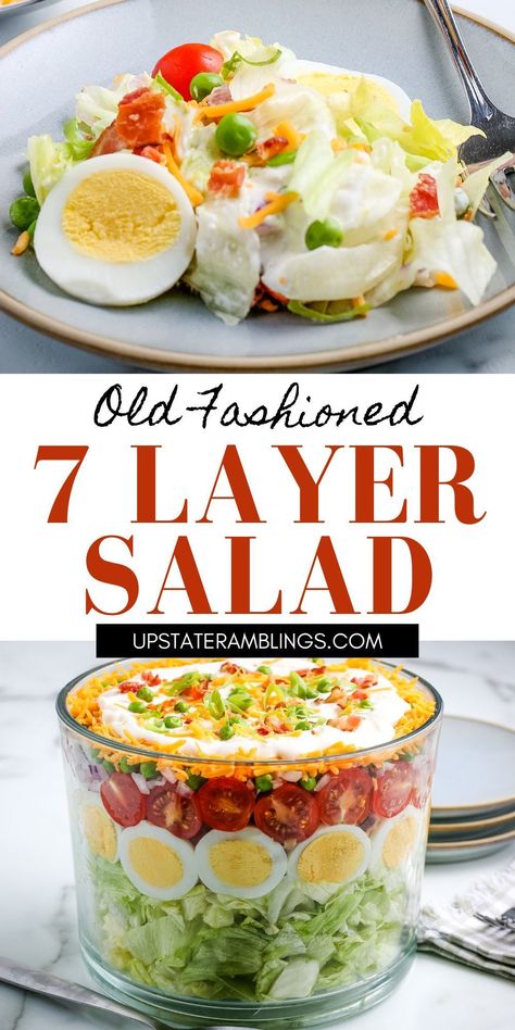 Old Fashioned 7 Layer Salad 7 Layer Salad Dressing Recipes, Seven Layer Salad With Ranch Dressing, Healthy Seven Layer Salad, Seven Layered Salad Classic, Easy Seven Layer Salad, 7 Layer Salad With Ranch Dressing, Salads For Parties Make Ahead Easy, Layered Salad Recipes Easy, Overnight Salad Layered