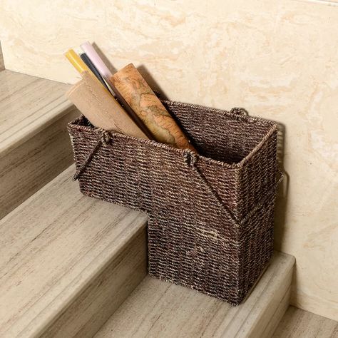 Staircase Basket, Organize And Declutter, Basket With Handles, Stair Case, Integrated Handles, Wicker Baskets Storage, Etagere Bookcase, Understairs Storage, Stair Storage