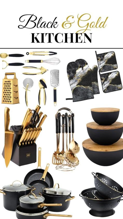 Step into your black and gold kitchen sanctuary! ⚫✨ Elevate your culinary space with exquisite essentials. Let every detail exude opulence and sophistication! 🍽️✨ @moon_store Black And Gold Kitchen Accessories, Black And Gold Kitchen Decor, Elegant Coasters, Black Gold Kitchen, Gold Kitchen Utensils, Black And Gold Kitchen, Poo Bear, Gold Utensils, Kitchen Decor Trends