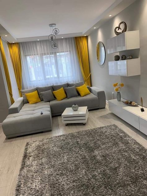 Yellow Curtains, Decor Ideas, Curtains, Living Room, Bedroom, Yellow, Grey, Wall, Home Decor