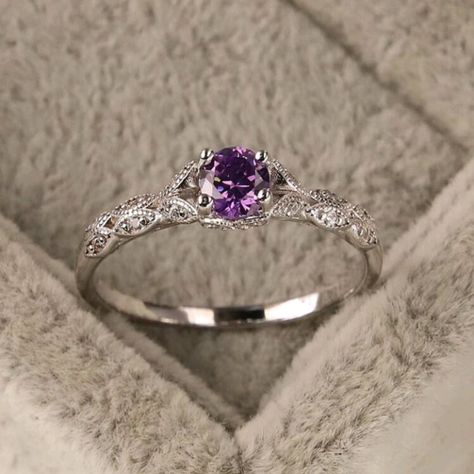 Purple Wedding Rings, Purple Engagement Rings, Antique Promise Rings, Cute Promise Rings, Amethyst Wedding Rings, Amethyst Ring Engagement, Cute Engagement Rings, Purple Rings, Round Cut Engagement Rings