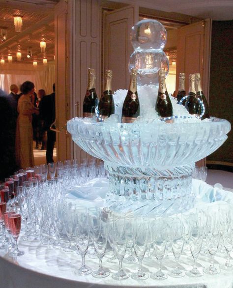 Is there anything more lavish than a champagne tower made of ice? This is one tradition we'll never get sick of. Ice Sculpture Wedding, Traditional Wedding Cake, Ice Sculpture, Champagne Tower, Champagne Party, Chicago Wedding Venues, Wedding Palette, Ice Sculptures, Wedding Mood Board