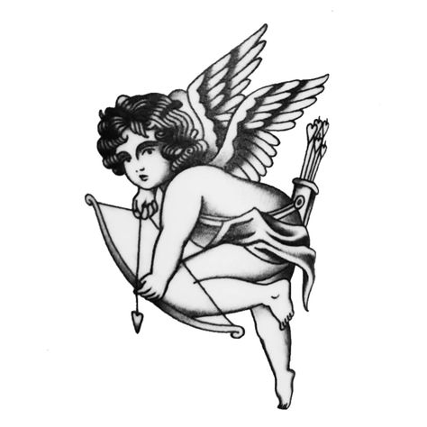 Old School Flash Tattoo, Cherub Tattoo Designs, Angel Devil Tattoo, Dark Skin Tattoo, Traditional Black Tattoo, Cupid Tattoo, Traditional Tattoo Old School, Traditional Tattoo Inspiration, Cherub Tattoo