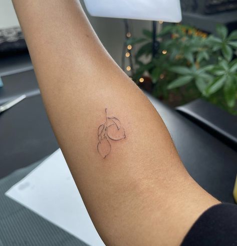 Fine Line Citrus Tattoo, Minimal Lemon Tattoo, Mango Tattoo Minimalist, Lemon Stamp Tattoo, Mini Tat Ideas, Fine Line Lemon Tattoo, Lemon Tattoo Minimalist, Emma Chamberlain Tattoo, Citrus Tattoo