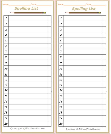 free spelling template Spelling List Template, School To Do List Printable, School To Do List, Words Their Way Sorts, Homeschool Spelling, Spelling List, Homework Tracker, Spelling Words List, Cleaning Checklist Template