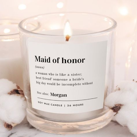 Personalized Maid Of Honor Proposal Candle | Smells Like Maid Of Honor Duties | Personalized Maid Of Honor Dictionary Candle Proposal Candles, Candle Smells, Matron Of Honor, Candle Store, Matron Of Honour, Dream Wedding Ideas Dresses, Bridesmaid Proposal Gifts, Maid Of Honour Gifts, Bachelorette Gifts