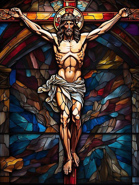 Stained Glass Art of Jesus Christian Stained Glass Art, Christian Stained Glass Patterns, Crucifix Art, Catholic Symbols, Catholic Wallpaper, Jesus Design, Jesus Christ Painting, Picture Mugs, Crucifixion Of Jesus