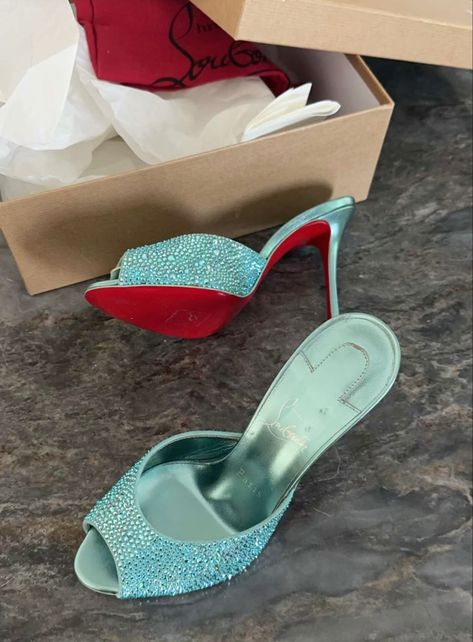 #christianlouboutinshoes #heels #highheels #blueheels #pumps #mules #mulesshoes #mulesheels #redbottomheels #fashion #aesthetic Loubitons Heels Aesthetic, Louboutin Heels Aesthetic, High Heel Shoes Stilettos, Expensive High Heels, Elegant Shoes Heels, Fancy High Heels, Heels Aesthetic, Mule Heels, Dr Shoes