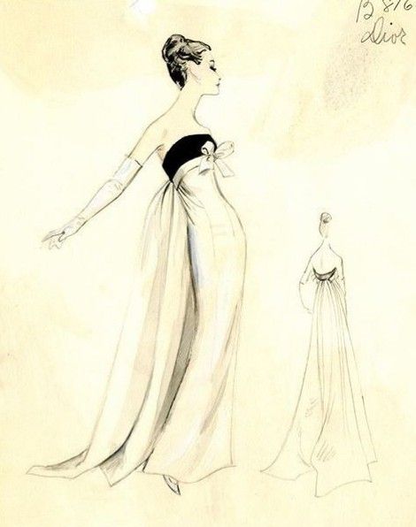 Vintage Fashion Design Sketches, Stained Glass Dress Fashion, Fancy Dress Drawing, Vogue Fashion Sketches, Vogue Drawing, Dior Sketches, Vintage Fashion Illustration, Vintage Fashion Sketches, Christian Dior Dress