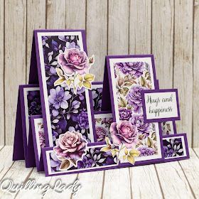 Quilling Lady: DIMENSIONAL STEPPER CARD Using New Collection PURPLE WORLD Collection #fancyfold Purple World, Box Cards Tutorial, Painted Lavender, Card Making Video Tutorials, Stepper Cards, Step Card, Fancy Fold Card Tutorials, Dainty Flowers, 1st Birthday Cards