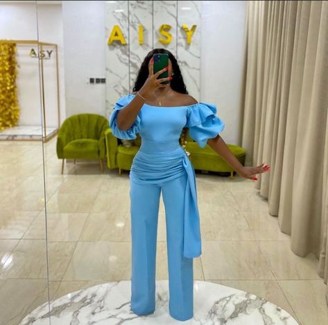 Tops For Palazzo Pants Classy Casual, Graduation Clothes Outfits Women, Classy Jumpsuit Outfits Casual, Palazzo Jumpsuit Outfit Classy, Plain Material Styles For Ladies, Palazzo Trouser And Top, Convocation Dress Graduation, Two Pieces Trouser And Top, Blue Classy Dress