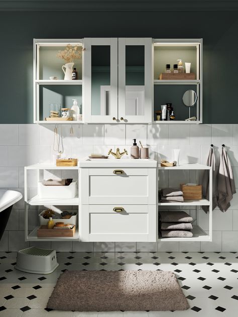 GODMORGON/TOLKEN / TÖRNVIKEN Sink cabinet with 3 drawers, Gillburen dark gray/marble effect Dalskär faucet, 48x191/4x291/8" - IKEA Bathrooms 2023, Ikea Godmorgon, Ikea Bathroom, Ikea Store, Wash Stand, Bathroom Solutions, Ikea Cabinets, Sink Cabinet, Dec 30