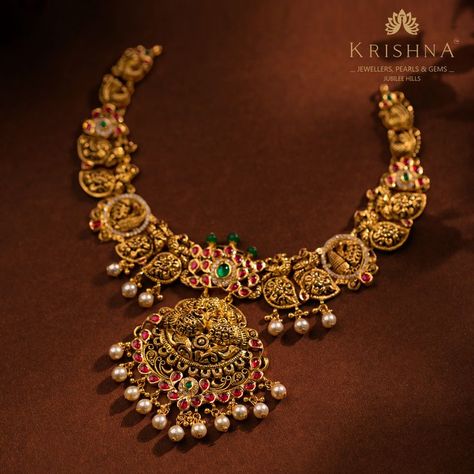 Buy Antique Nakshi Peacock Necklace in yellow gold ,krishnajewellers,jewellery Wedding Gold Necklace, Necklace Design Ideas, Pretty Gold Necklaces, Fashion Jewelry Necklaces Gold, Wedding Jewelry Sets Bridal Jewellery, Temple Jewelry Necklace, Gold Jewels Design, Gold Temple Jewellery, Neck Pieces Jewelry