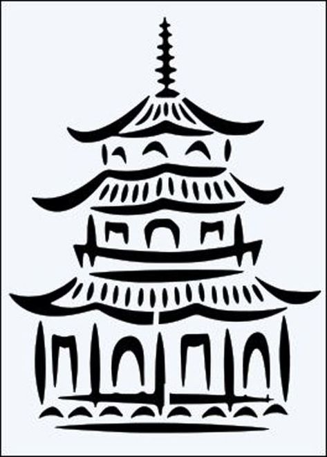 stamp template ideas Chinese Party, Chinese Pagoda, Chinese Crafts, White Drawing, Chinoiserie Chic, Stencil Crafts, Stencil Template, Sumi E, Chinese Art