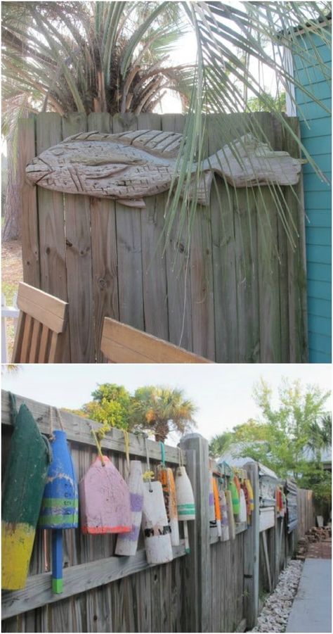 20 Amazing DIY Beach Décor Projects That Give Your Outdoors A Coastal Feel #diy #crafts #decorating #coastalprojects #beachdecor #home Diy Buoy, Nautical Landscaping, Beach Theme Backyard, Margaritaville Decor, Coastal Backyard, Outdoor Beach Decor, Beach House Landscaping, Beachy Stuff, Diy Beach Decor