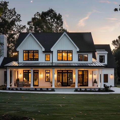 Combine siding, stone, and wood for a quintessential farmhouse facade. Country Style House Exterior, House Designs Exterior Farmhouse, American Houses Exterior, American Style House Exterior, House Exterior Farmhouse, Triplex Plans, Farmhouse Exterior Modern, French Farmhouse Exterior, American Farmhouse Exterior