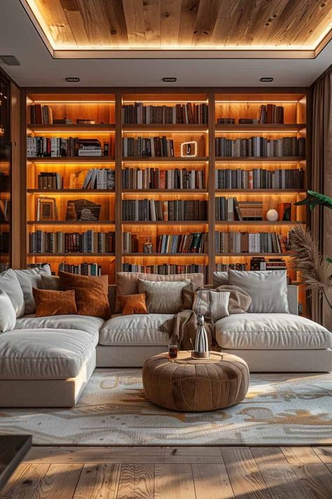 Library Room Aesthetic Modern, Contemporary Home Library, Luxury Library Design, Modern Farmhouse Library Room, Massive Home Library, Home Bibliotheque, Library Home Ideas, Home Library Inspiration, Small Home Library Aesthetic