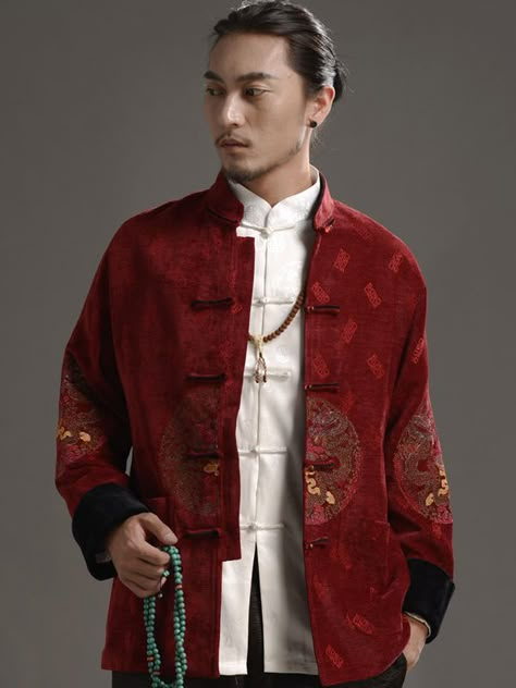 mens traditional jacket Chinese Men Fashion, Chinese Traditional Clothing Men, Chinese Fashion Men, Chinese Men's Clothing, Chinese Suit, Moda China, Chinese New Year Outfit, Chinese Outfit, Traditional Jacket