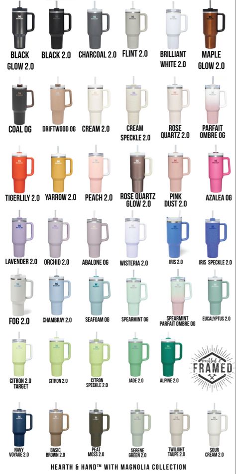 Stanley Cup Color Chart, Owala Color Names, Stanley Colors, Stanley Ideas, Stanley Collection, Preppy Stanley, Stanley Brand, Stanley Products, Girly Christmas Gifts