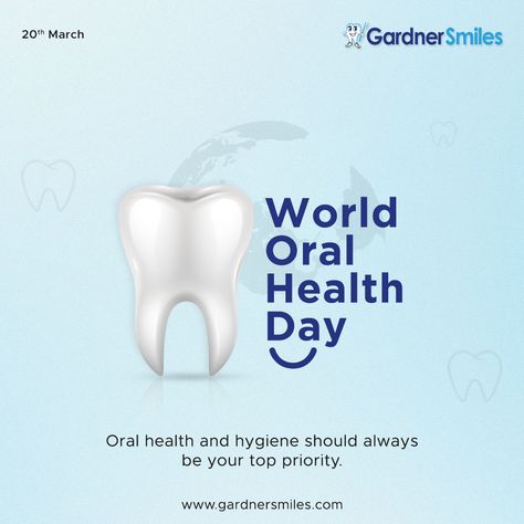 Oral health and hygiene should always be your top priority. #GardnerSmiles #WorldOralHealthDay #HealthyTeeth #Oral #OralHealth #OralDay Oral Health Day Poster, Mothers Day Dental Post, World Oral Health Day, Happy Holi Dental Post, Summer Dental Posts, Smile World, Health Day, Healthy Teeth, Oral Health