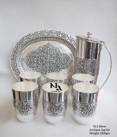 Silver Glass Set, Silver Utensils, Silver Home Accessories, Antique Jug, Pooja Items, Silver Pooja Items, Body Weight Leg Workout, Antique Silver Jewelry, Silver Items