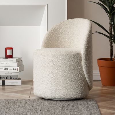 Nordic Boucle Round Vanity Stool Swivel Accent Chair with Low Back Tiny Apartment Living, Makeup Stool, Dressing Stool, Makeup Chair, Vanity Chair, Swivel Accent Chair, Vanity Stool, Tiny Apartment, Modern Dresser