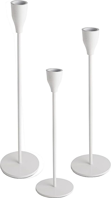 Amazon.com: Rely+ White Candle Holders Set of 3 Taper Candle Holders, Candlestick Candle Stand, and Candle Holder Set for Lighting, Wedding, Decoration, Lighting, Religious, and Party : Home & Kitchen White Candle Stick Holders, Tapered Candle Holders, Clear Candlestick Holders, Black Trio Candle Sticks, Silver Taper Candle Holder, Lighting Wedding, 6" Pillar Candle Holder, White Candle Holders, Tapered Candle