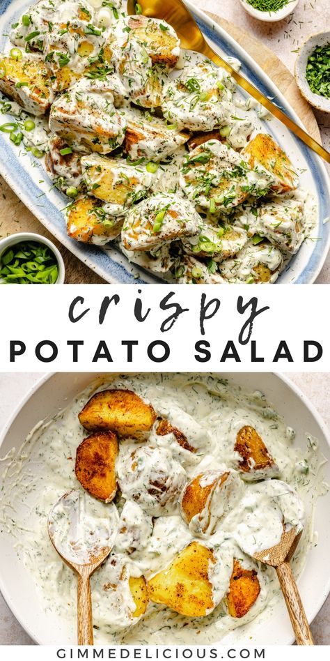 Crispy Potato Salad Non Traditional Potato Salad, Fresh Herb Potato Salad, Fresh Potato Salad, Thanksgiving Potato Salad, Healthy Potato Recipes Dinner, Gnocchi Potato Salad, Crispy Potatoe Salad, Paleo Bbq Side Dishes, Week Night Side Dishes