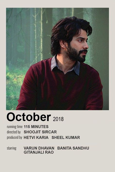 Minimalist poster of a bollywood film october starring varun dhavan Por Thozhil Movie Poster, October Movie Aesthetic, Bollywood Movies Poster, Healing Movies, Bollywood Movies To Watch List, Hindi Movie Poster, Bollywood Movie Posters, Movie Minimalist Poster, October Movie