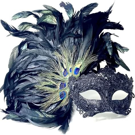 Amazon.com: STORM BUY] Women Lady Girls Costume Venetian mask Feather Masquerade Mask Halloween Mardi Gras Cosplay Party Masque (Mid Size-Black) : Clothing, Shoes & Jewelry Peacock Outfit, Masquerade Mask Ideas, Fantasy Masks, Mascarade Ball, Masquerade Ball Outfits, Masquerade Ideas, Cosplay Wedding, Oc Concept, Masquerade Ball Mask