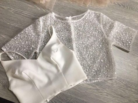 Sparkly Two Piece, Bridal Separates Tops, Add Sleeves, Bridal Separates, Stylish Blouse Design, Unique Blouse, Trendy Blouses, Grunge Look, Trendy Blouse Designs